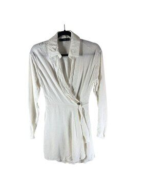 MNG Mango Wrap Mini Dress Long Sleeve Crinkle Collar White 2